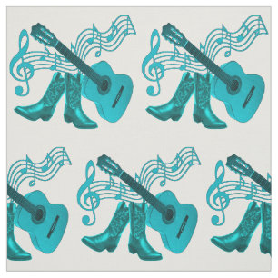 Tecido Lt ocidental Azul Guitarra e botas da música do