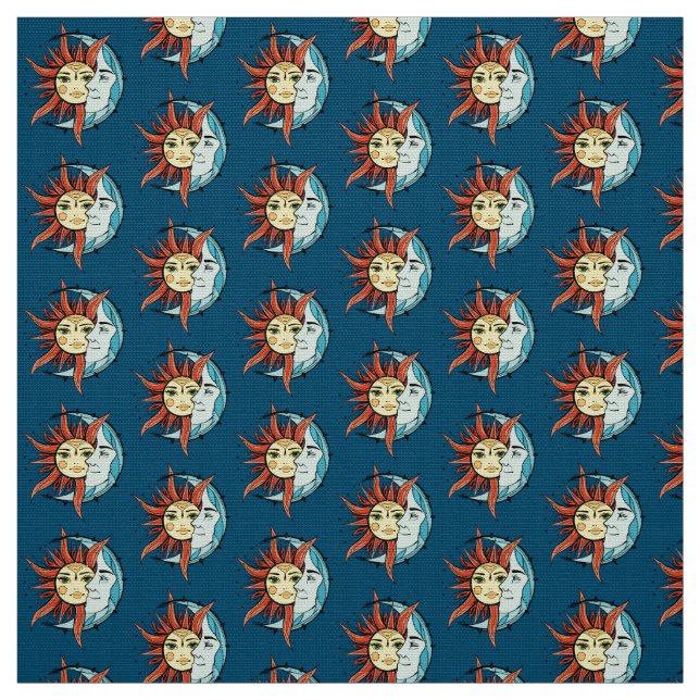 Tecido Lua e sol. Ilustração de tatuagem de estilo Vintag (Modelo)