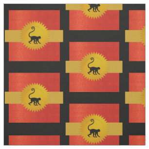 Tecido Macaco chinês Zodiac Vermelho, Dourado e Preto
