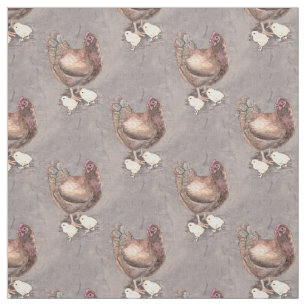 Tecido Madre Hen e Pintinhos Aquarela