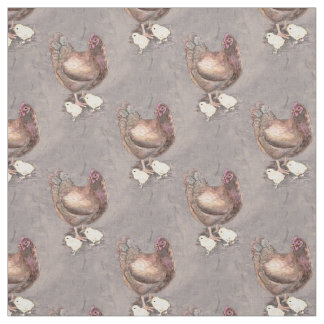 Tecido Madre Hen e Pintinhos Aquarela