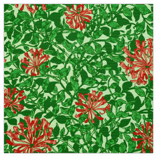 Tecido Madressilva de William Morris, vermelho e verde