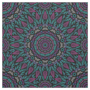 Tecido Magenta Blue Teal Gothic Vidro Mantido Mandala