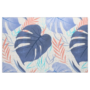Tecido Maleah Monstera Tropical Havaiana - Azul