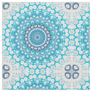 Tecido Mandala Azul e Branco Geometrização de Inverno Cri