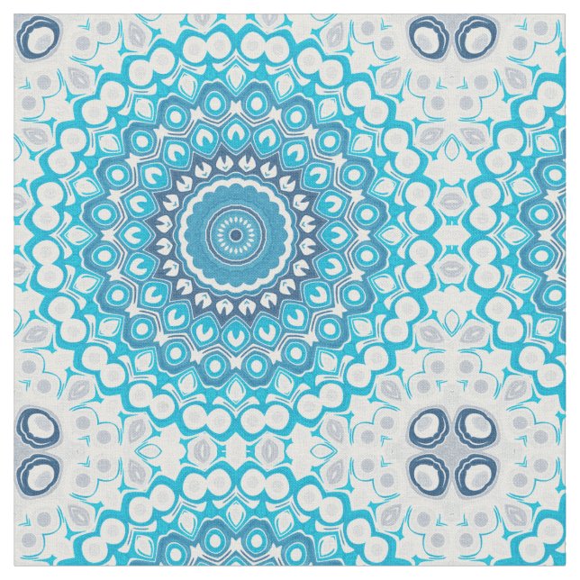 Tecido Mandala Azul e Branco Geometrização de Inverno Cri (Detalhe)