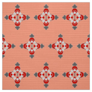 Tecido Mandala, coral, Cinzas/Cinzas e vermelho