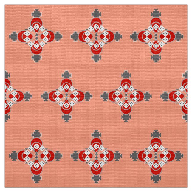 Tecido Mandala, coral, Cinzas/Cinzas e vermelho (Modelo)