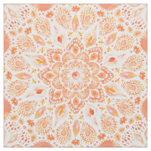 Tecido Mandala coral da aguarela de Lotus das FORÇAS