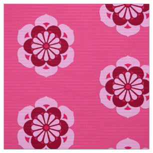 Tecido Mandala da flor de Lotus, rosa fúcsia e Borgonha