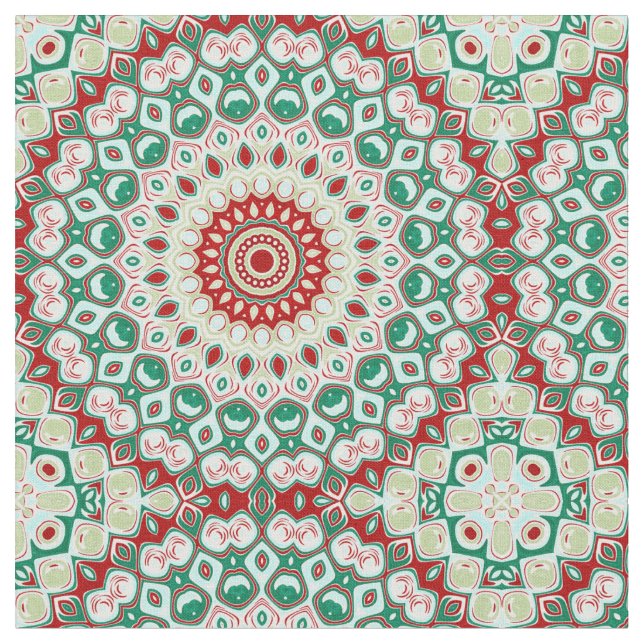 Tecido Mandala de Feriado em Vermelho, Verde e Branco de  (Detalhe)