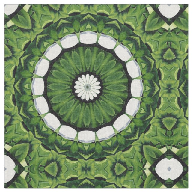 Tecido Mandala de Flora Verde e Branco Tropical (Detalhe)
