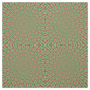 Tecido Mandala de Natal em Verde e Vermelho com Branco de