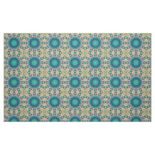 Tecido Mandala rosa, menta e laranja-amarelo. (Fat Quarter)