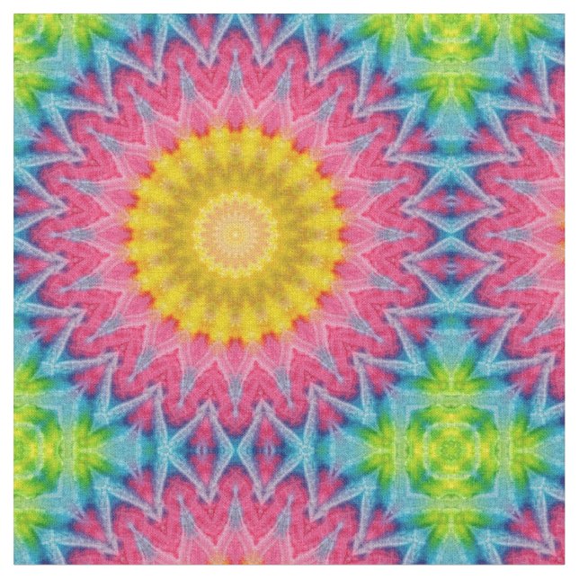 Tecido Mandalá Tie-Dye Arco-Íris com Simetria Vibrante (Detalhe)