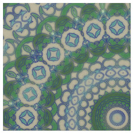Tecido Mandala verde, azul e cinzenta
