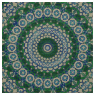 Tecido Mandala verde, azul e cinzenta