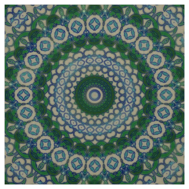 Tecido Mandala verde, azul e cinzenta (Modelo)