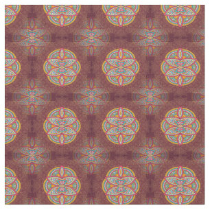 Tecido Mandalas em Maroon repete padrões