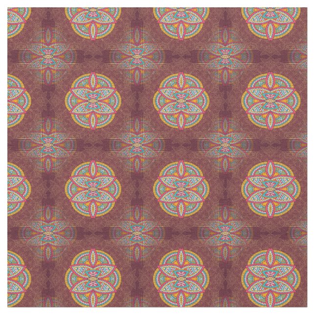 Tecido Mandalas em Maroon repete padrões (Detalhe)