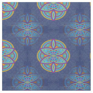 Tecido Mandalas em padrões azuis mistos