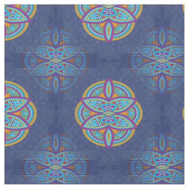 Tecido Mandalas em padrões azuis mistos (Detalhe)