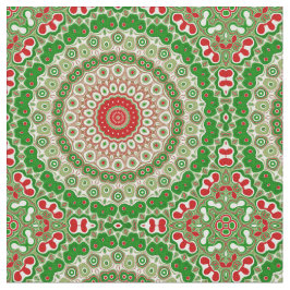 Tecido Mandalas Festivas Vermelhas e Verdes com Simetria