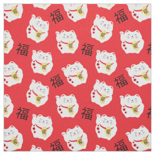 Tecido Maneki Neko Lucky Cat Chinês Símbolo