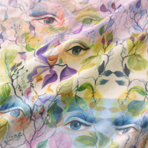 Tecido Mãos pintadas Olhos Femininos Elegantes Folhas Col