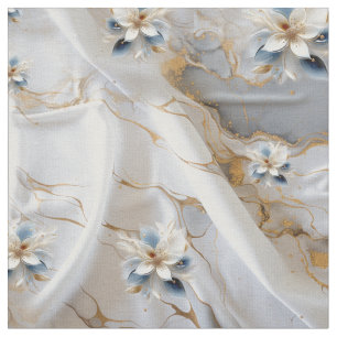 Tecido Marble Silk e Flores Azuis Leves E Moles