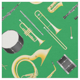 Tecido Marcando Instrumentos de Banda Música Verde