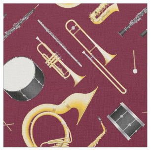 Tecido Marcando Instrumentos de Banda Musical Burgundy