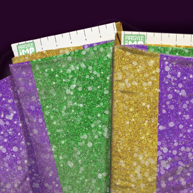 Tecido Mardi Gras Colors Glitter Strike Bling (close-up with ruler)