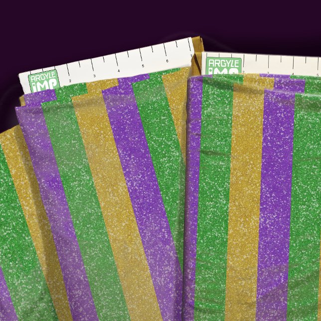 Tecido Mardi Gras Cores Horizontais (close-up with ruler)