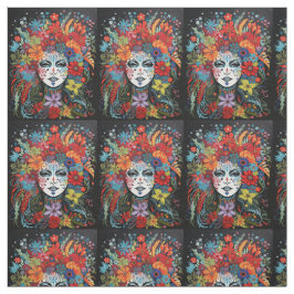 Tecido Mardi Grass, em Máscara com Headdress Colorful