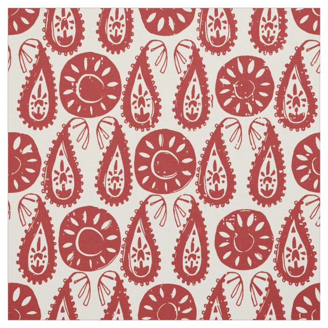 Tecido marfim vermelho do bloco paisley (Modelo)