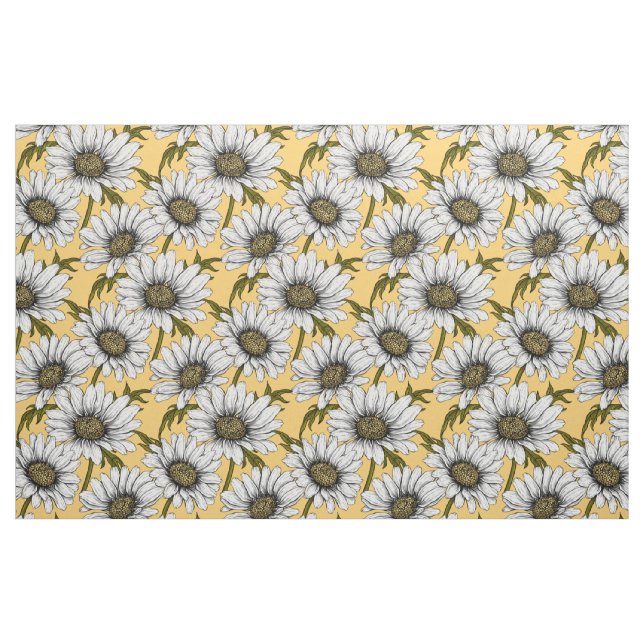 Tecido Margaridas brancas, flores silvestres em amarelo (Fat Quarter)