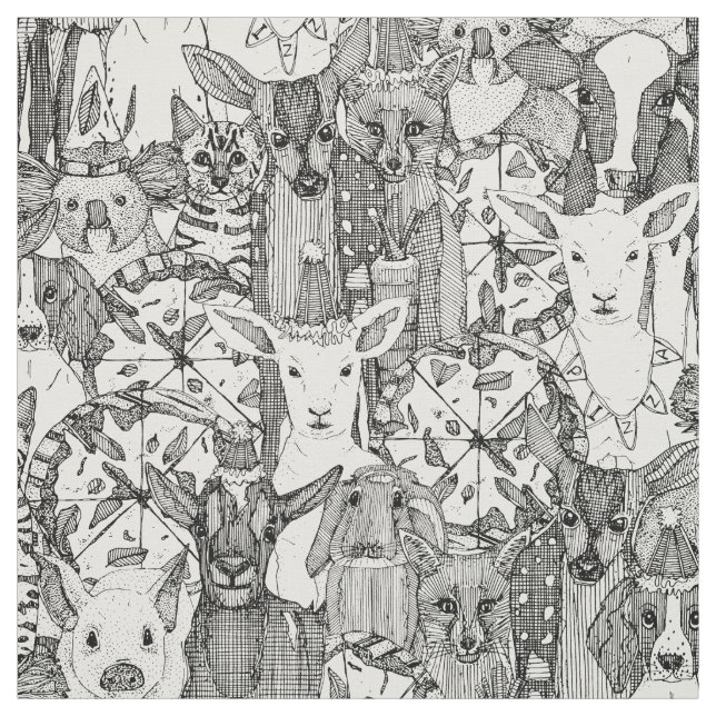 Tecido margherita menagerie pizza party black (Modelo)