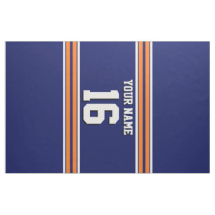 Tecido Marinho Azul com Equipe de White Stripes Laranja J