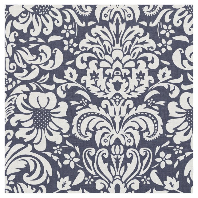 Tecido Marinho Azul - Damasco Floral (Detalhe)