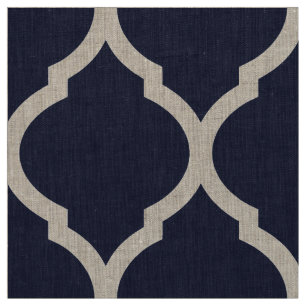 Tecido Marinho Azul Quatrefoil Marroquino Grande Escala