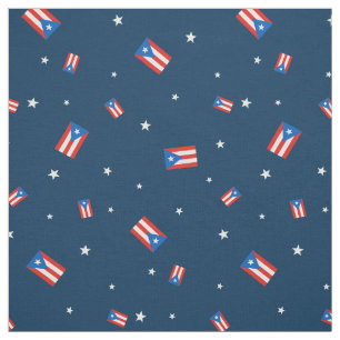 Tecido Marinho de Bandeiras e Estrelas de Porto Rico