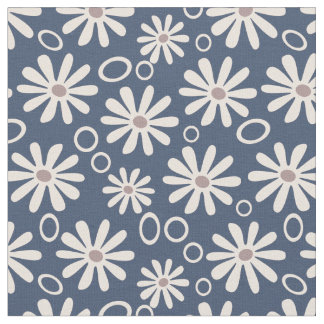 Tecido Marinho Funky Daisies and Bubbles e branco