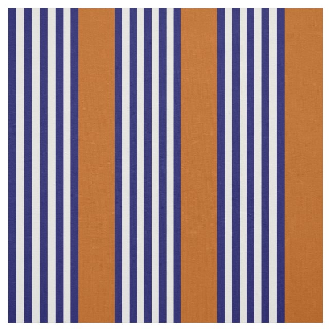 Tecido Marinho, listras brancas e azuis com laranja queim (Modelo)