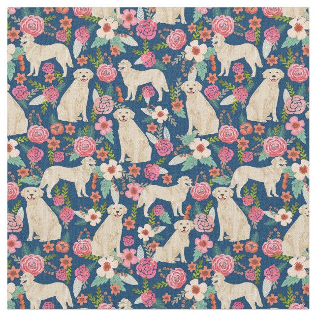 Tecido marinho ouro retriever vintage florals (Detalhe)