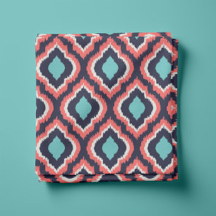 Tecido Marinho Turquoise e Coral Ikat marroquino