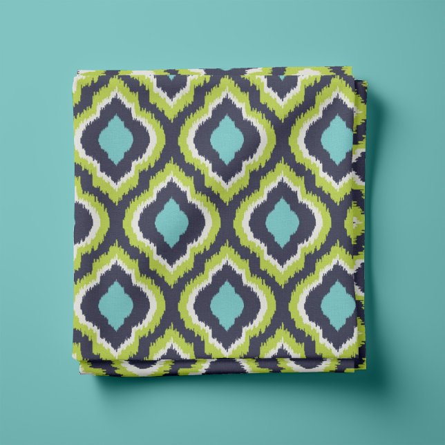 Tecido Marinho Turquoise e Green Ikat marroquino (Criador carregado)