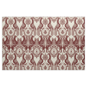 Tecido Maroon e Ivory Medieval Peacocks e Dragões