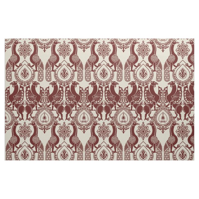 Tecido Maroon e Ivory Medieval Peacocks e Dragões (Fat Quarter)