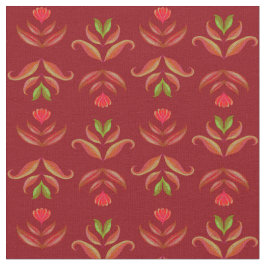 Tecido Maroon Folk Art Floral, Vermelho Escuro Natal